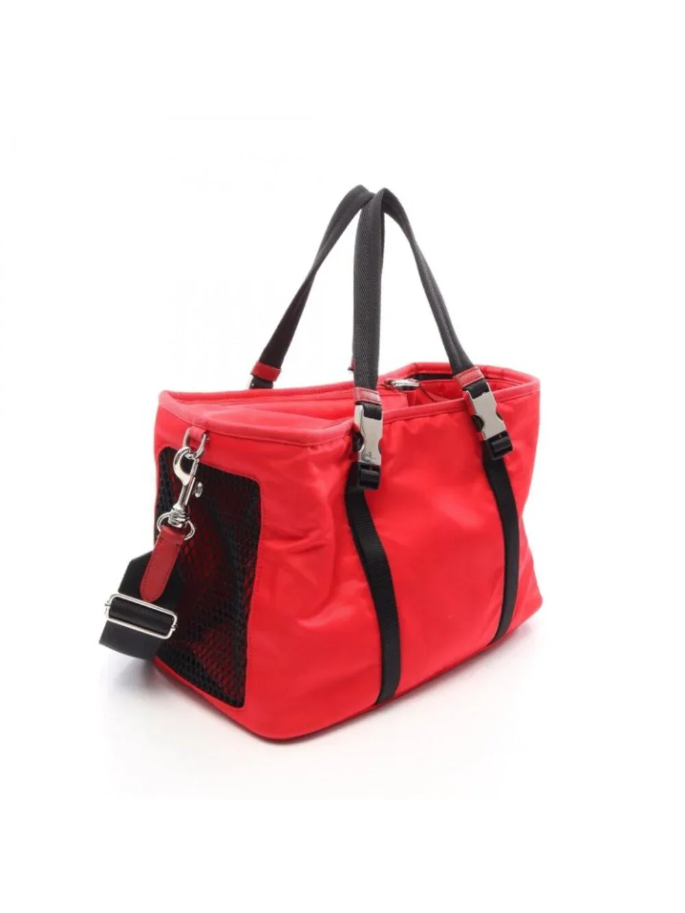 Prada Handbag Re-Nylon Pet Bag 2-Way Red Black Nylon Saffiano Leather